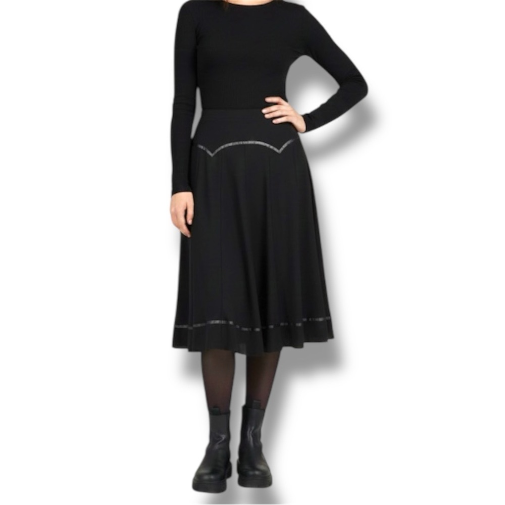 Whimsigoth Vintage Black A Line Vasna Skirt With Ribbon Detail Size Xlarge